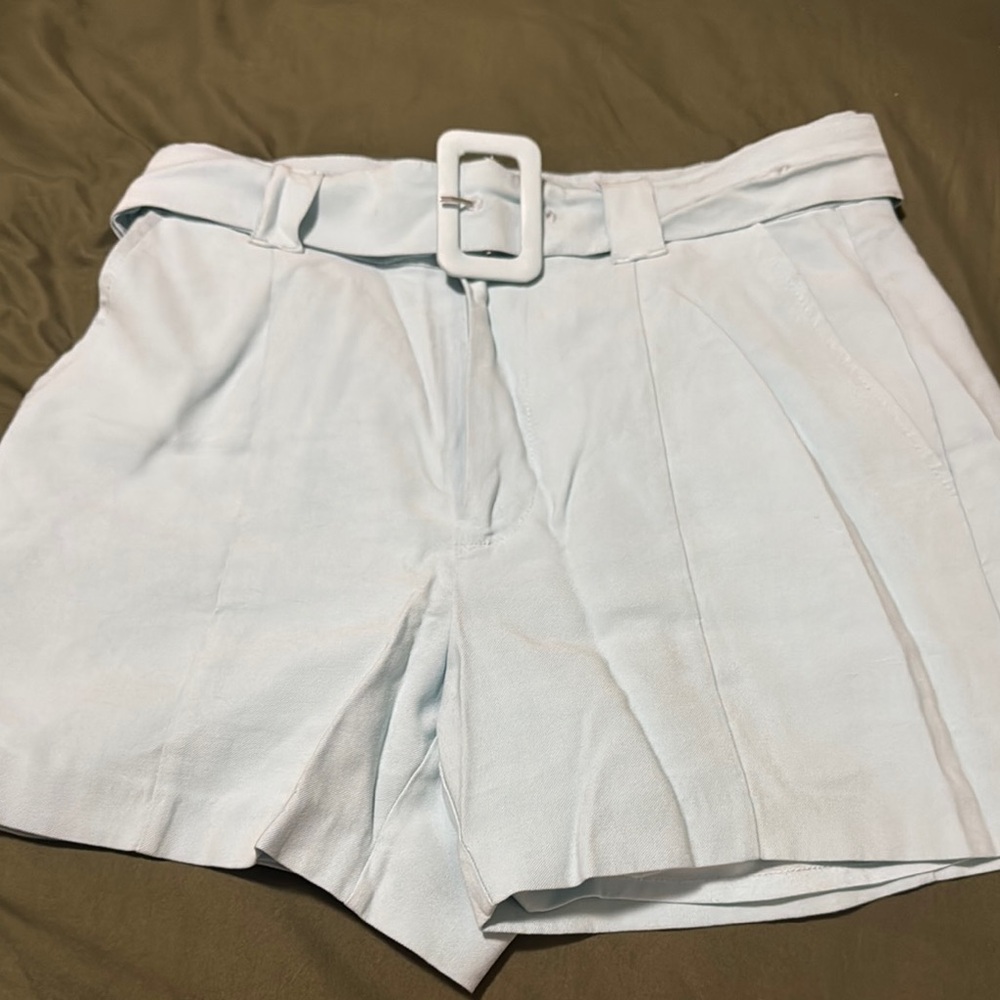 Women's Light Blue Belted Shorts